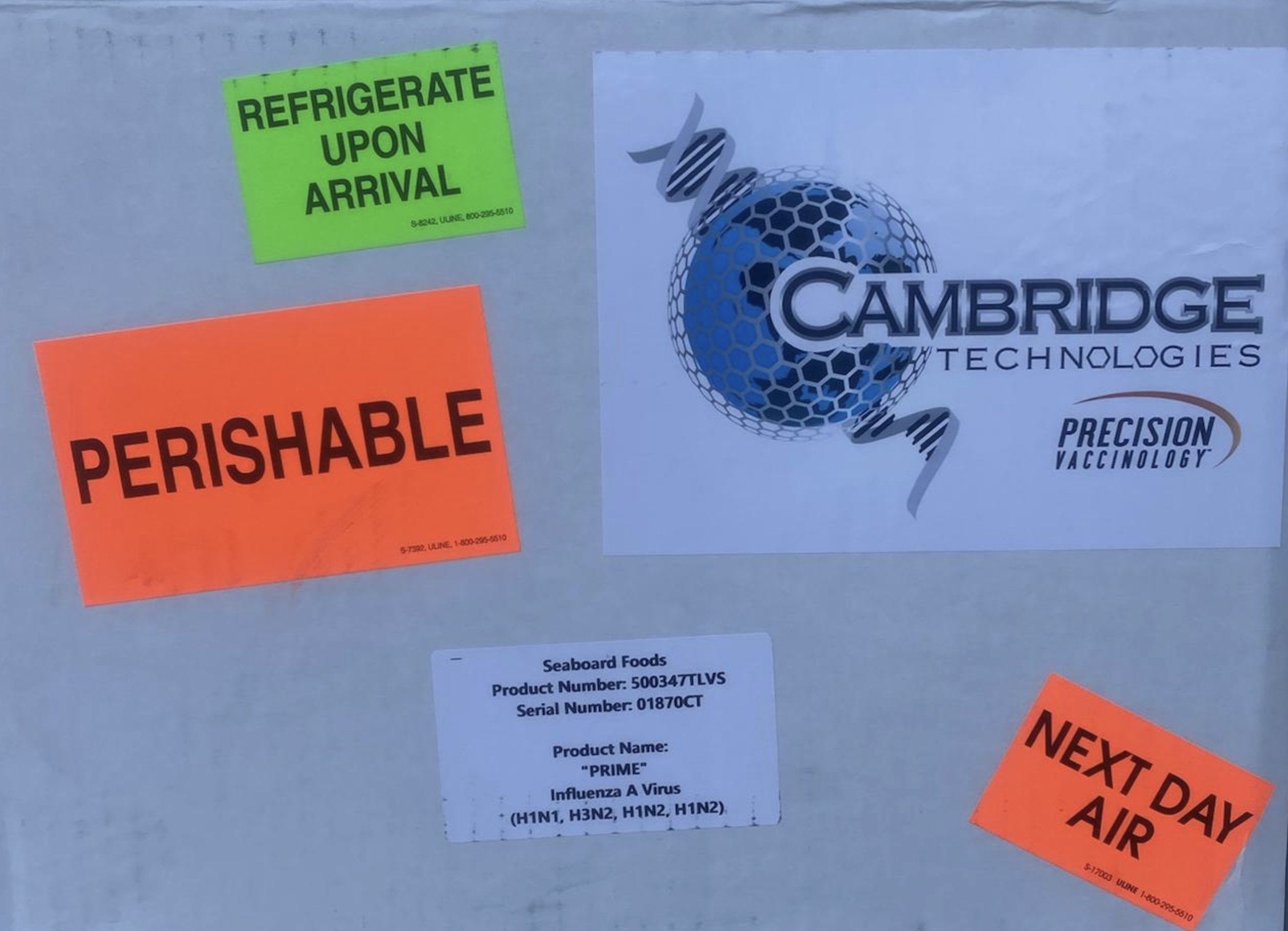 RED ALERT! A MUST SEE UPS Worker Photos: Label reads A FLU VIRUS, NOT flu vaccine. Spreading volume of a dangerous, live virus to infect the population shipped in bulk to Oklahoma?