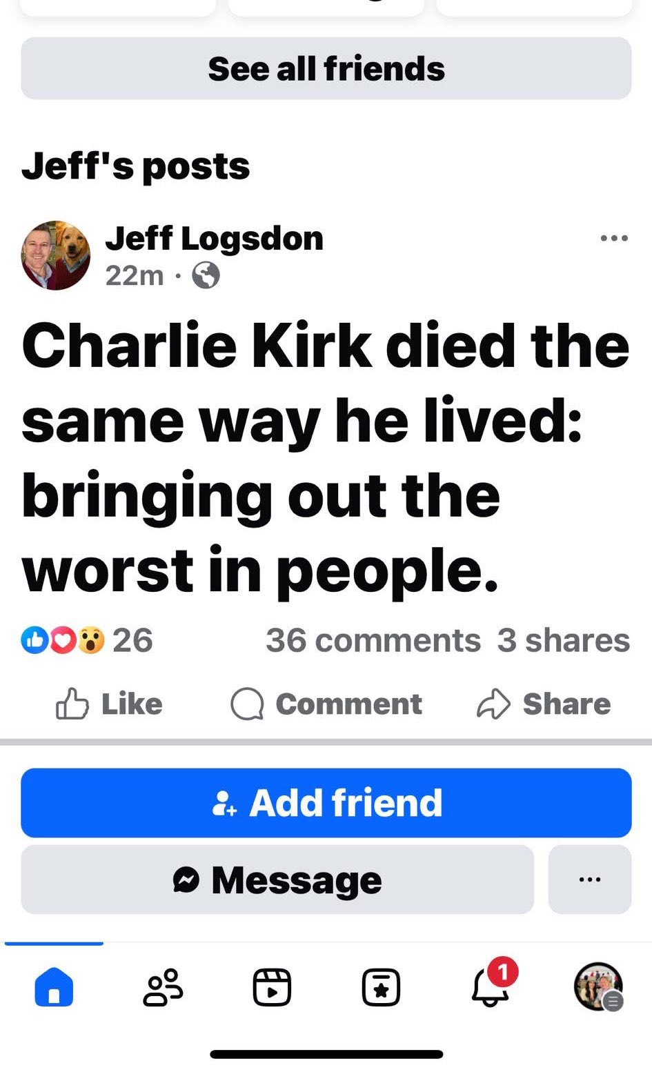 Jeff Logsdon, a teacher at Sand Springs School in Oklahoma, claims Charlie Kirk “died the same way he lived.” Why is this soulless scumbag even NEAR children?